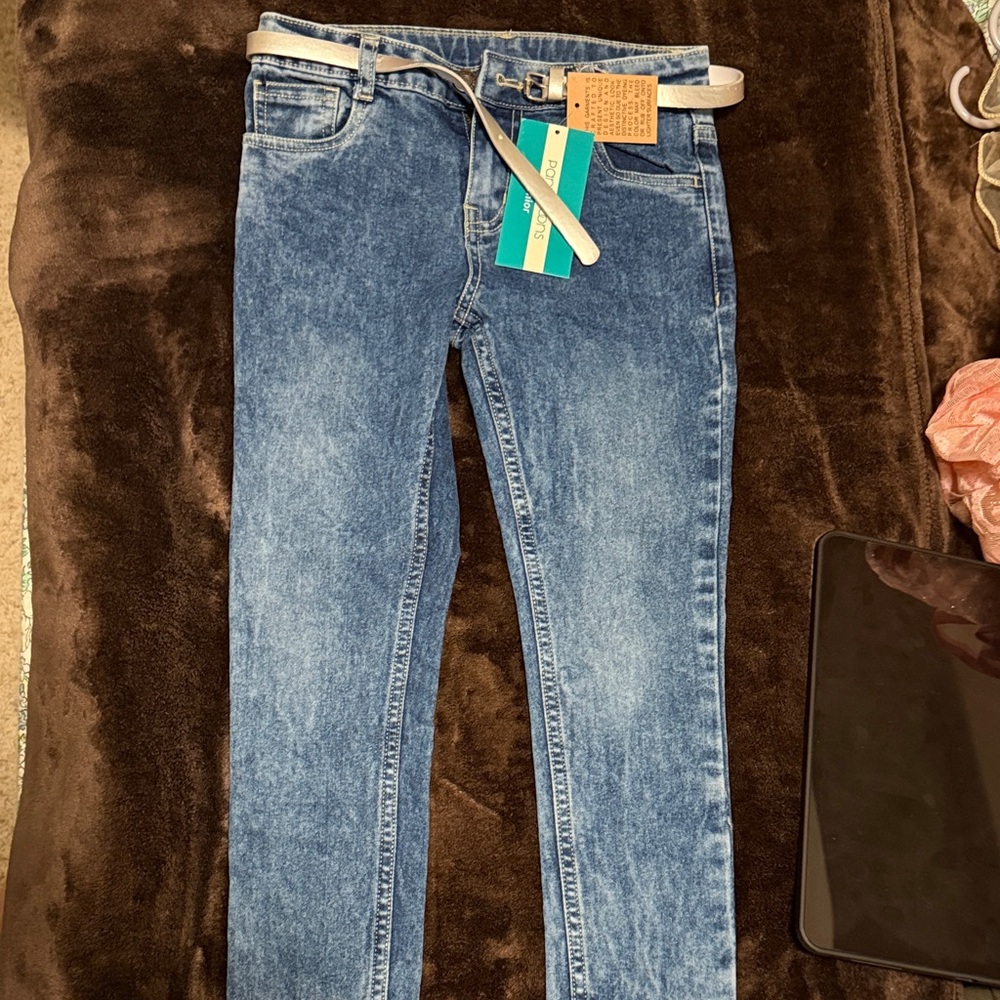 Blue Denim Jeans with Silver Belt
